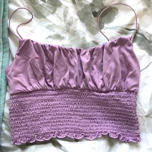 “emma cupro smocked cami” from urban outfitters in lavender colour